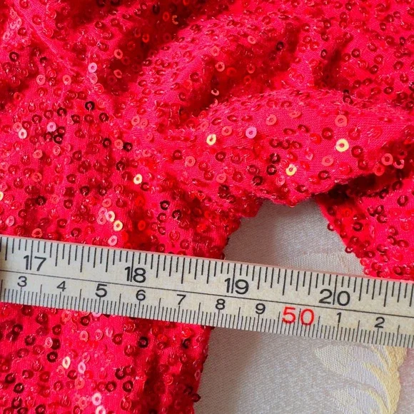 INC Sequined Cold Shoulder Top Bold Red Hue Women's Glam Party Top Size L - Picture 6 of 6